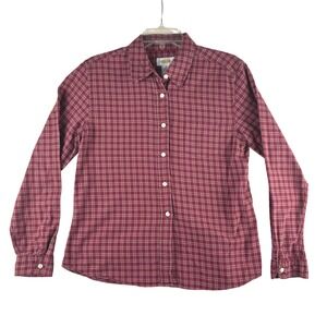 Talbots Shirt Womens M‎ Burgundy Plaid Button Down Long Sleeve Classic Basic